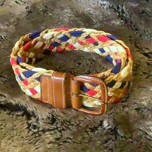 Braided red white  blue and tan woven belt